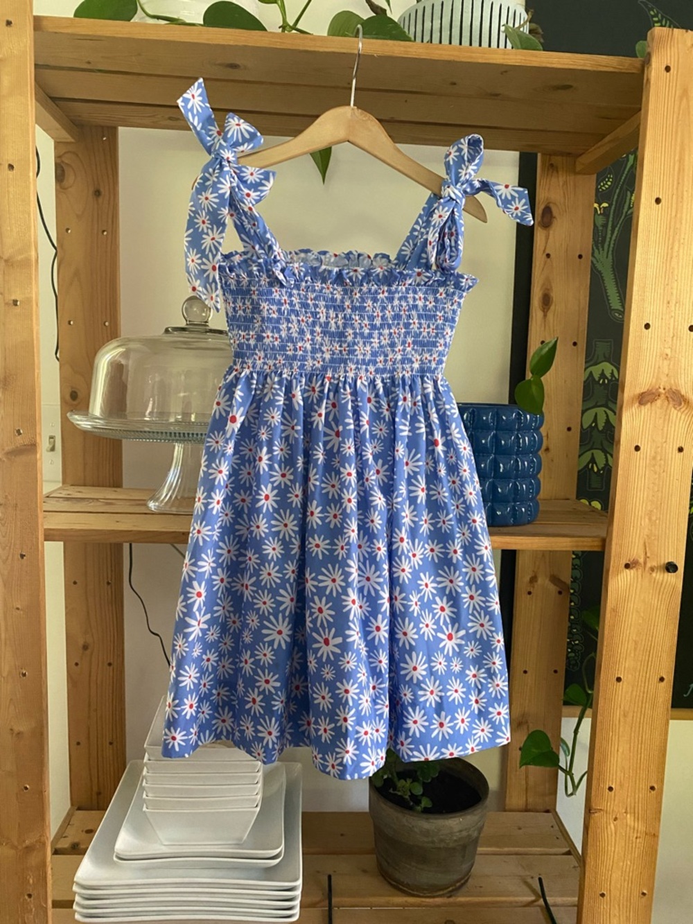 Cecil and Lou Blue Daisy Smocked Tie Shoulders Sun Dress 5t - Picture 2 of 12